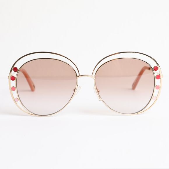 CHLOE Delilah Double Rimmed Gradient Sunglasses, Gold + Pink Frames - Picture 3 of 15